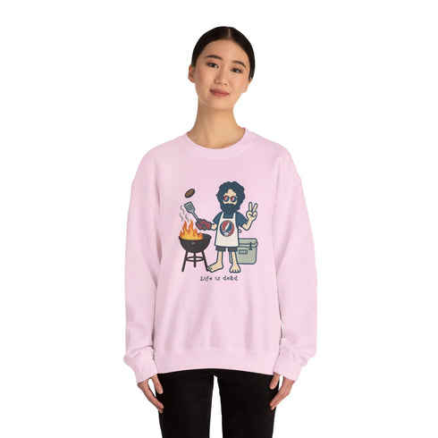 Grateful Dead - Grillin' Jerry | Life is dead. Crewneck Sweatshirt - StealieShop